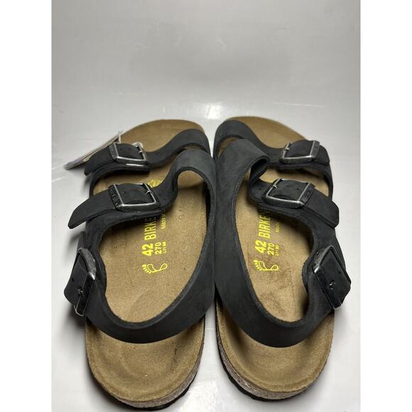 VINTAGE ORIGINAL FOOTBED Birkenstock Milano BLACK OILED LEATHER Sandals SZ 42 - Picture 7 of 16